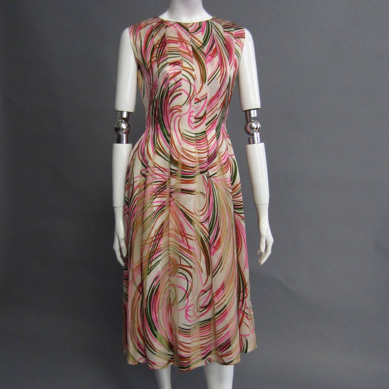 Brown PAULINE TRIGERE Silk Chiffon Streamer Print Dress For Sale