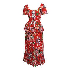 OSCAR DE LA RENTA Printed Cotton Maxi Dress with Peplum Detail