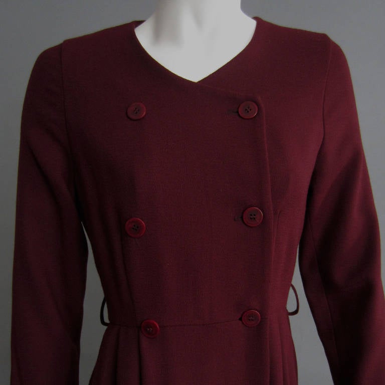 Herve Bernard by Bernard Holtzman Burgundy Wool Double Breated Dress In Excellent Condition In New York, NY