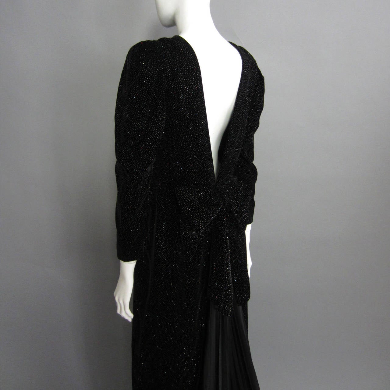Women's LANVIN Black Glitter Gown with Plunging Back and Bow Detail For Sale