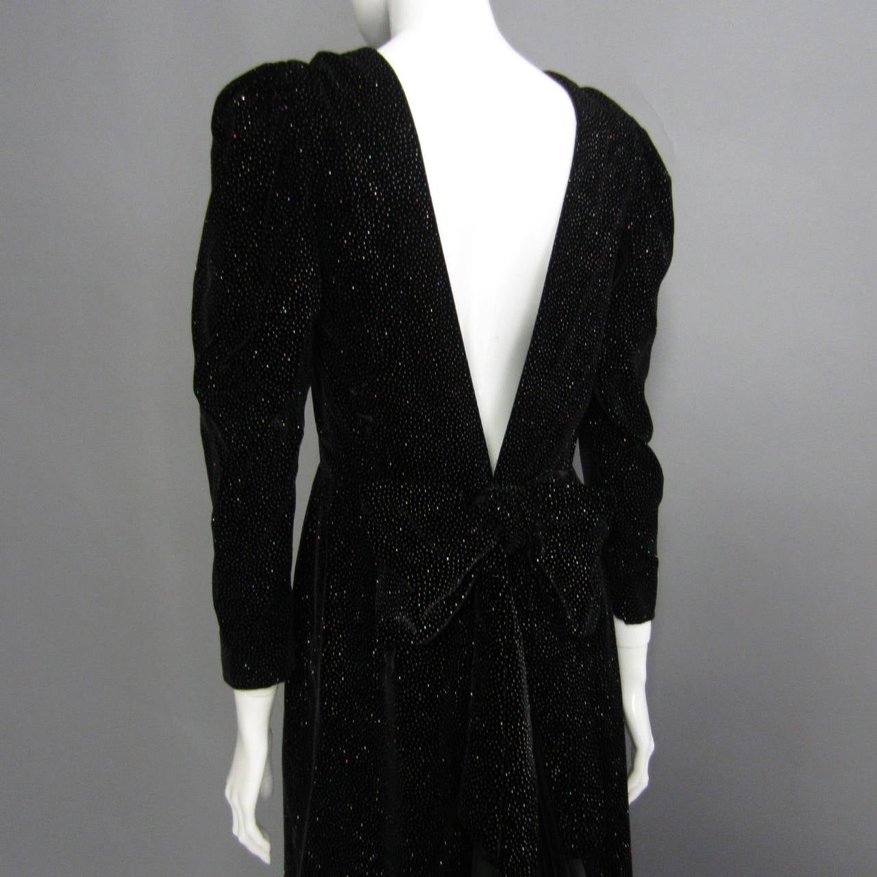 LANVIN Black Glitter Gown with Plunging Back and Bow Detail For Sale 1