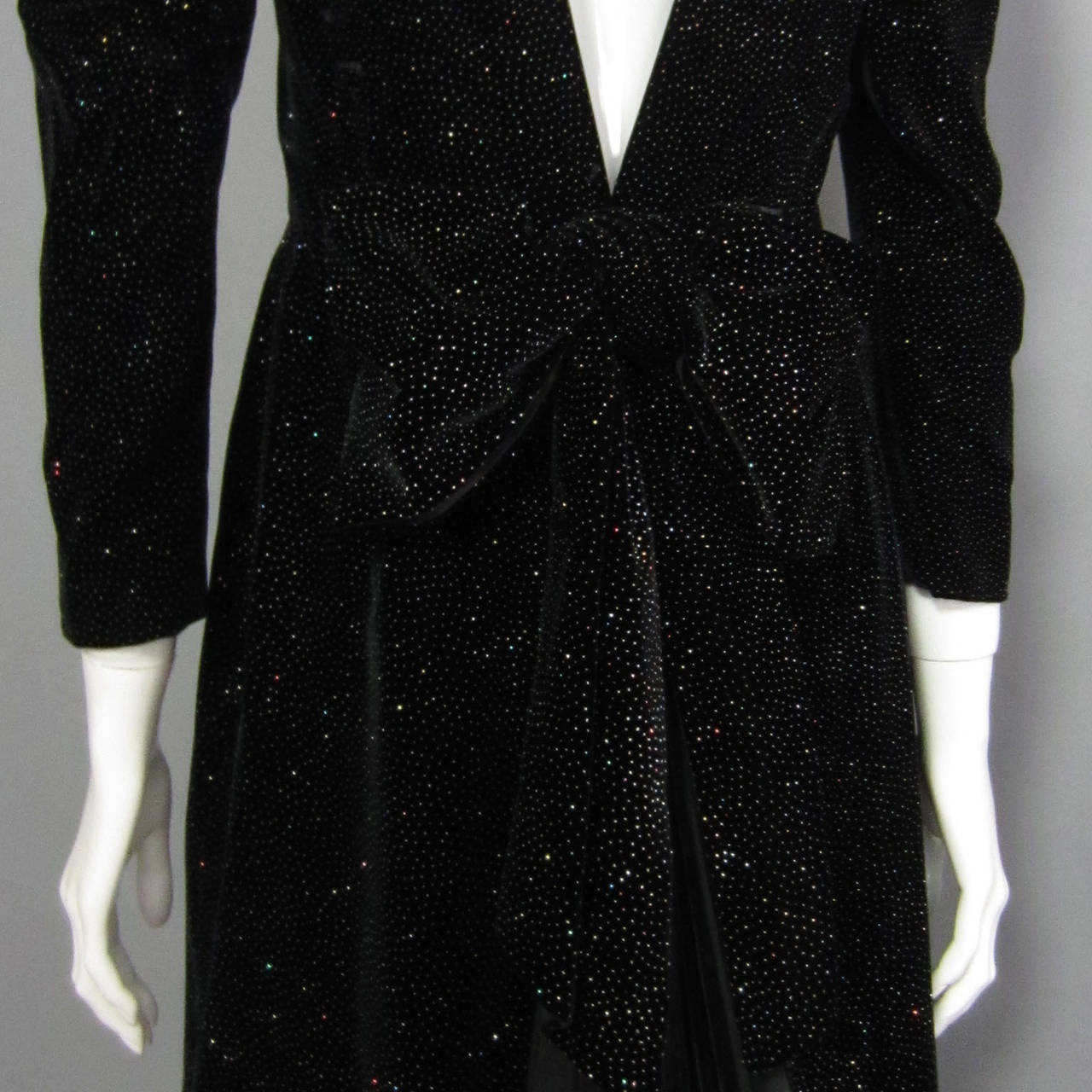 LANVIN Black Glitter Gown with Plunging Back and Bow Detail For Sale 3