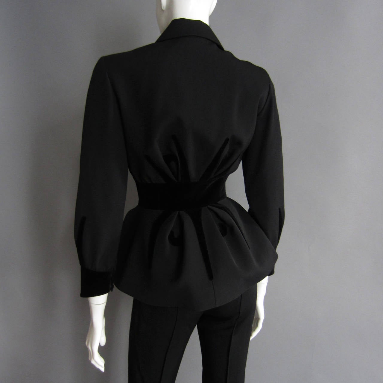 THIERRY MUGLER Black Pant Suit with Velvet Detailing In Excellent Condition In New York, NY