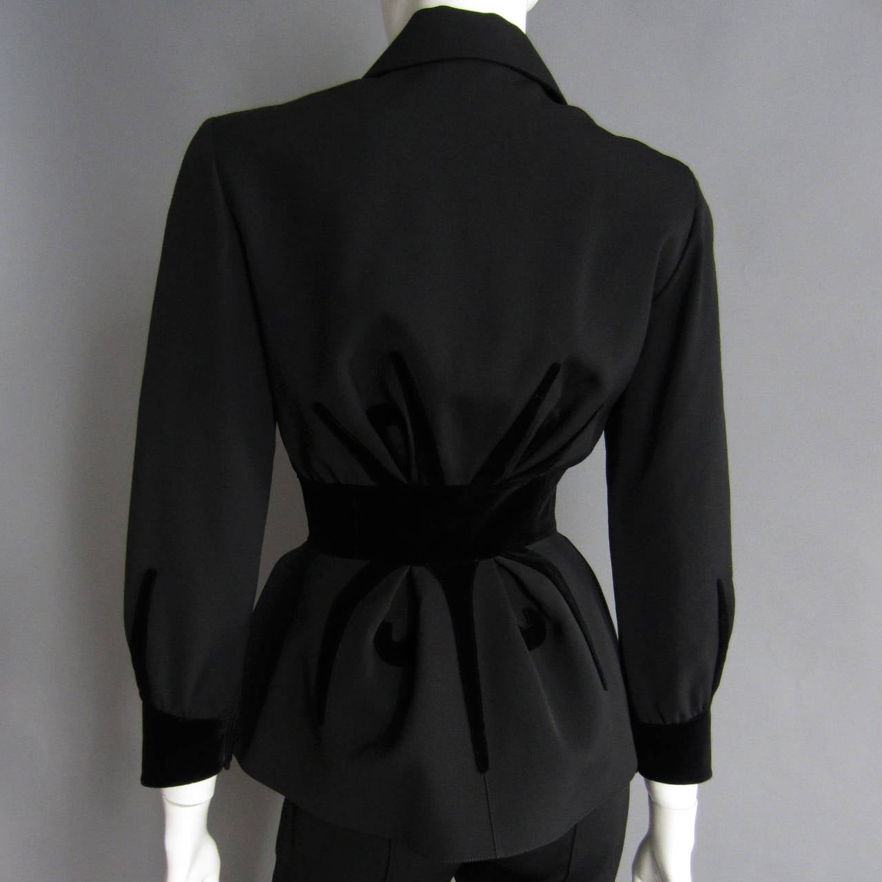Women's THIERRY MUGLER Black Pant Suit with Velvet Detailing