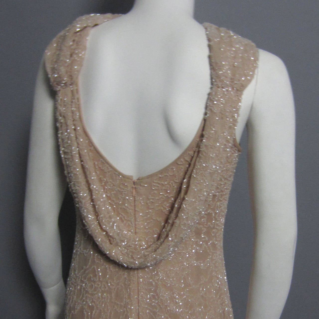 HALSTON Fully Beaded Silk Chiffon Gown with Draped Back Detail For Sale 4