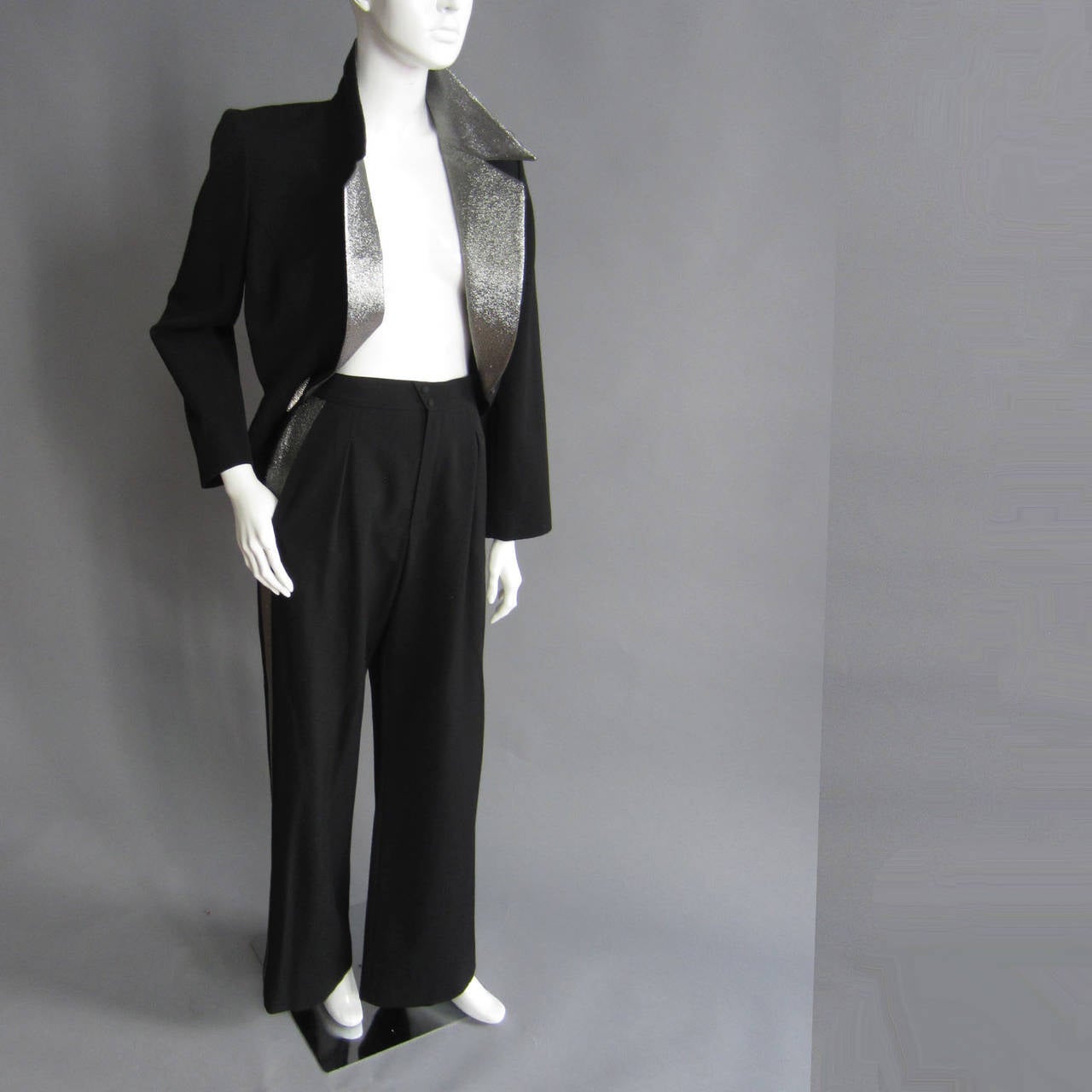 THIERRY MUGLER Black Wool and Silver Lame Pant Suit In Excellent Condition In New York, NY