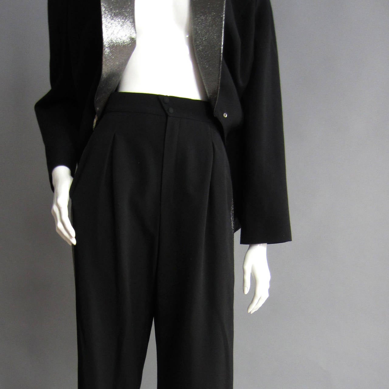 THIERRY MUGLER Black Wool and Silver Lame Pant Suit 1