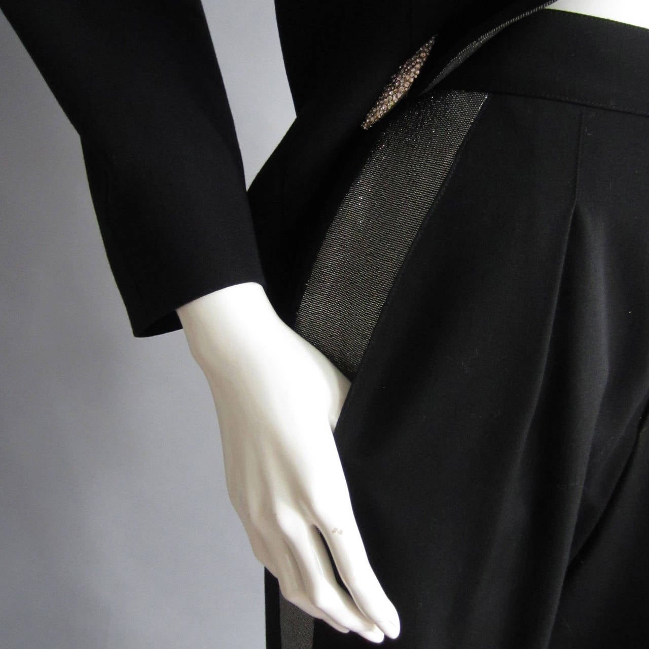 THIERRY MUGLER Black Wool and Silver Lame Pant Suit 2