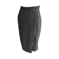 THIERRY MUGLER Grey Wool Wrap Style Pencil Skirt