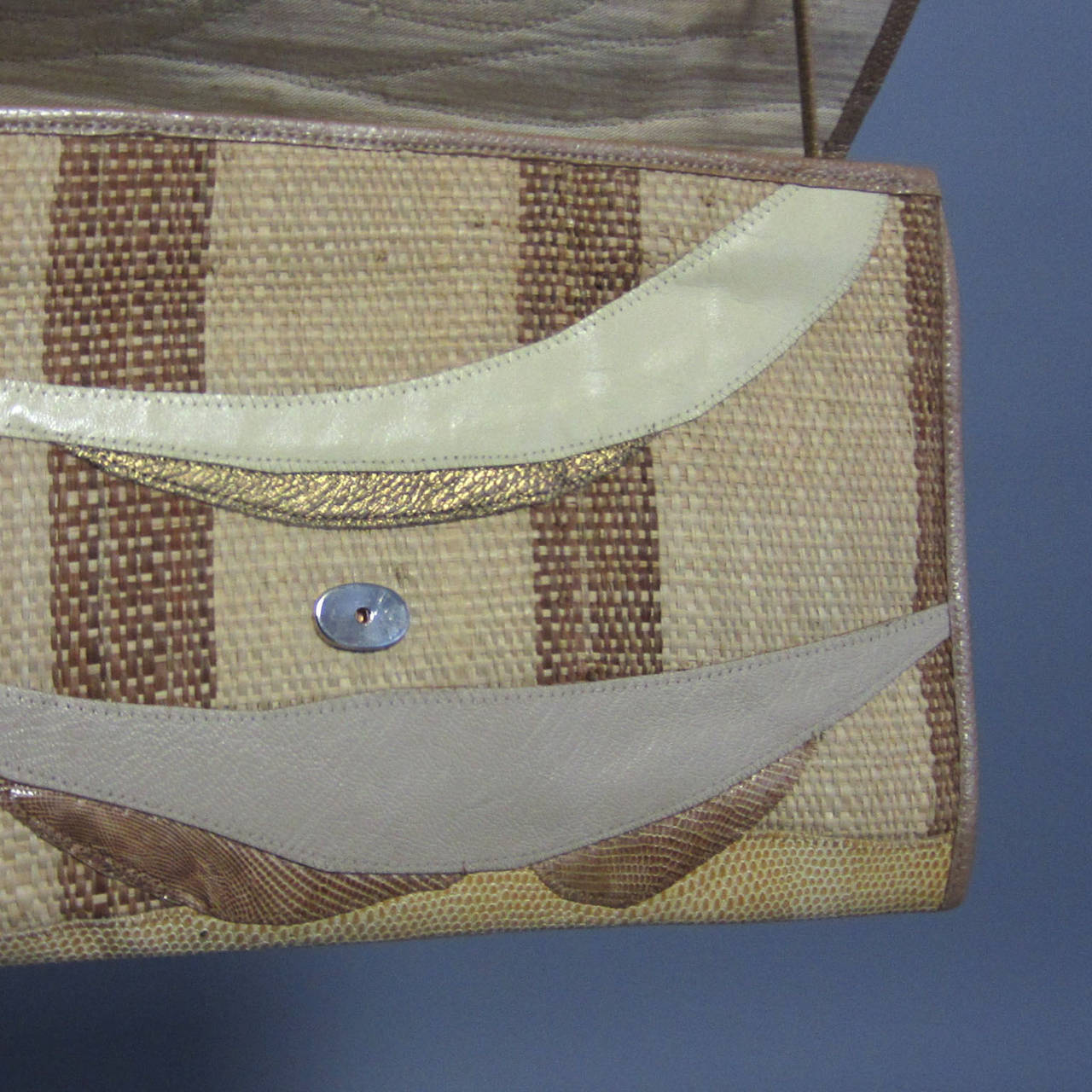 CARLOS FALCHI Raffia, Skin and Leather Crossbody Bag In Good Condition For Sale In New York, NY