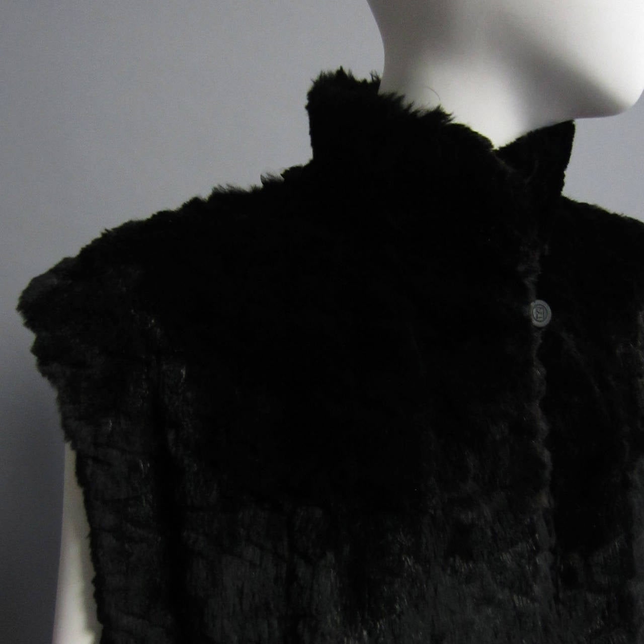 Black FENDI Detachable Sleeveless Rabbit Fur Vest and Wool Coat For Sale