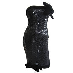 VICTOR COSTA Double Velvet Bow and Sequin Cocktail Dress
