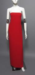 OSCAR DE LA RENTA Red Strapless Gown with Draped Back