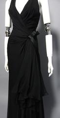VERSACE Black Chiffon Gown with Asymmetrical Bow and Strap Detail