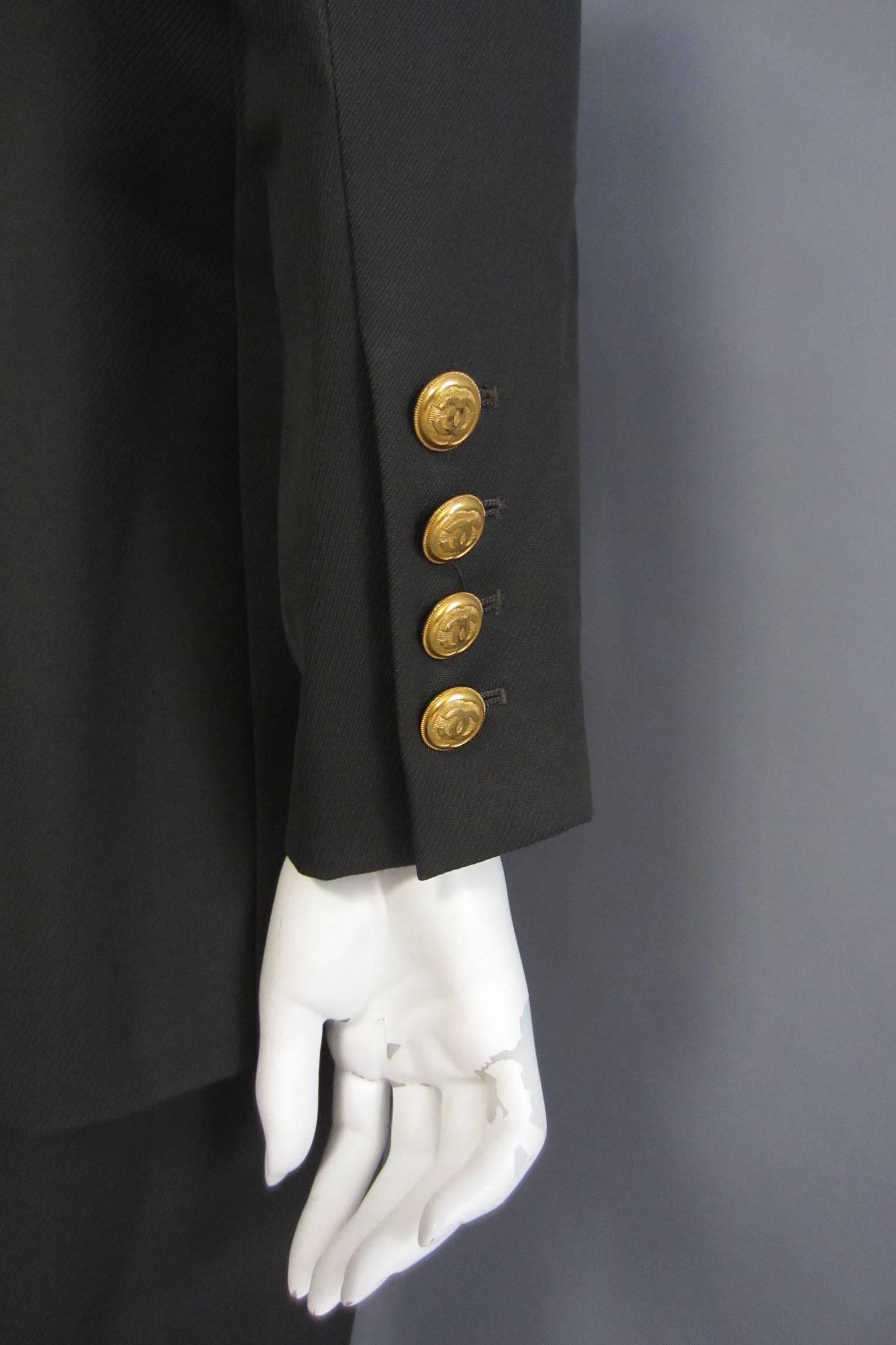 1996 CHANEL Dark Green Pant Suit with Gold Button Detail For Sale 2