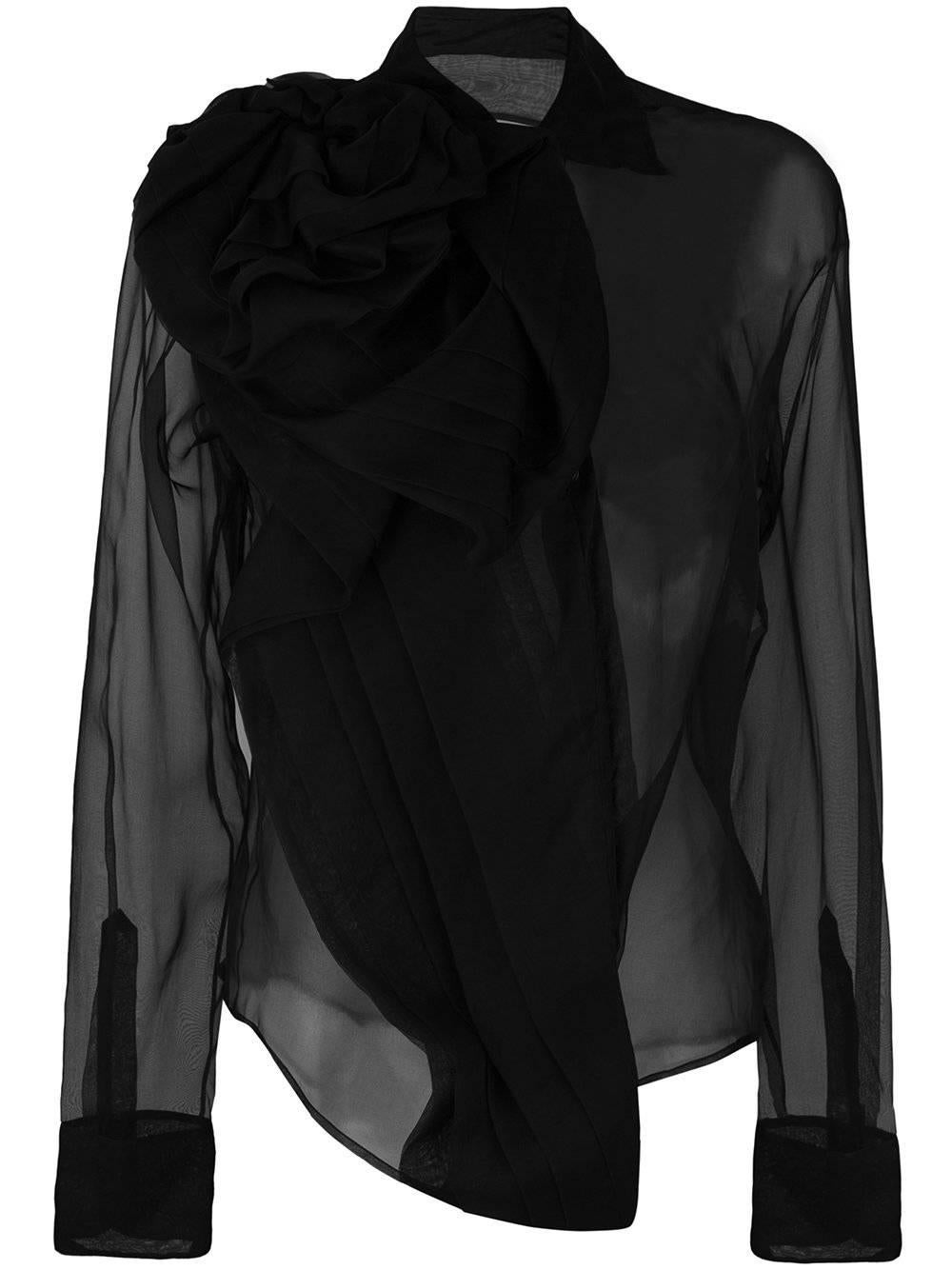 Circa 2004 CHRISTIAN DIOR by John Galliano black silk bow sheer blouse unworn For Sale 1