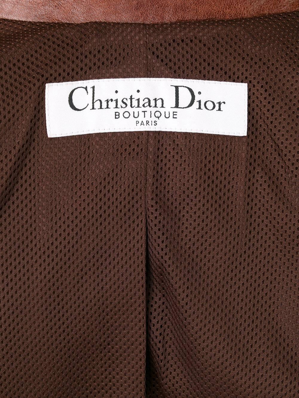 Brown 200os Christian Dior by John Galliano embroidered leather jacket