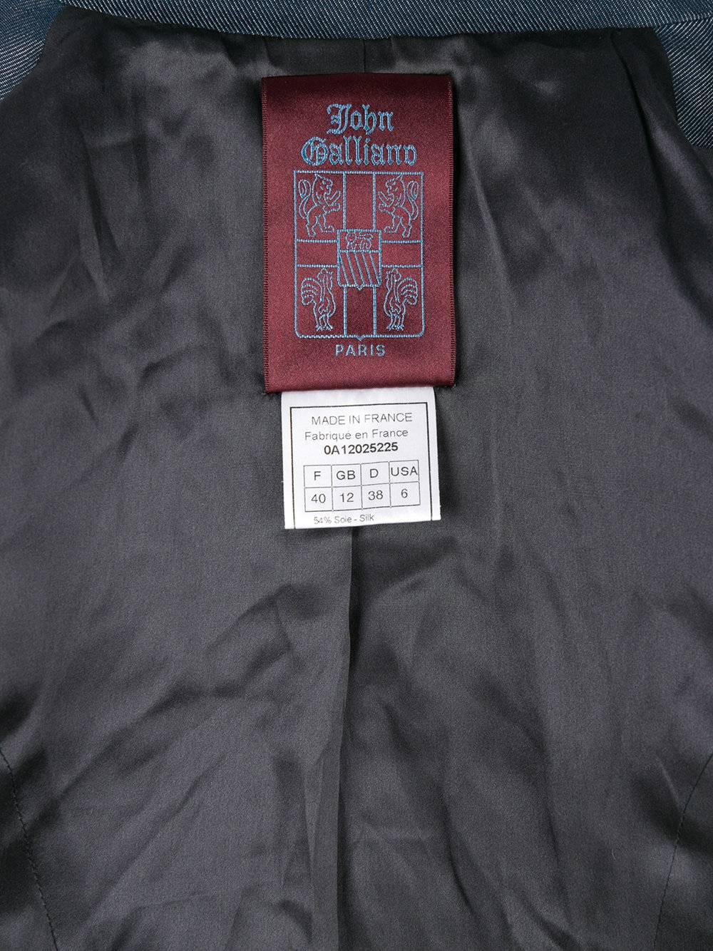 Black 1990s JOHN GALLIANO  double-breasted denim jacket fur trim For Sale