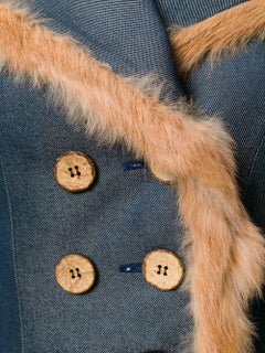 1990s JOHN GALLIANO  double-breasted denim jacket fur trim
