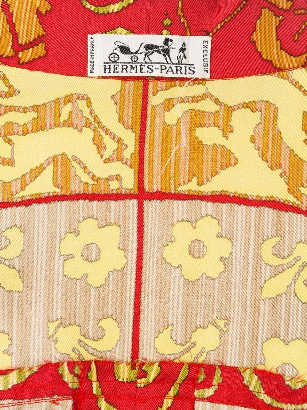 1970s Hermès silk baroque printed shirt dress For Sale 1