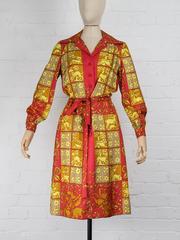 1970s Hermès silk baroque printed shirt dress