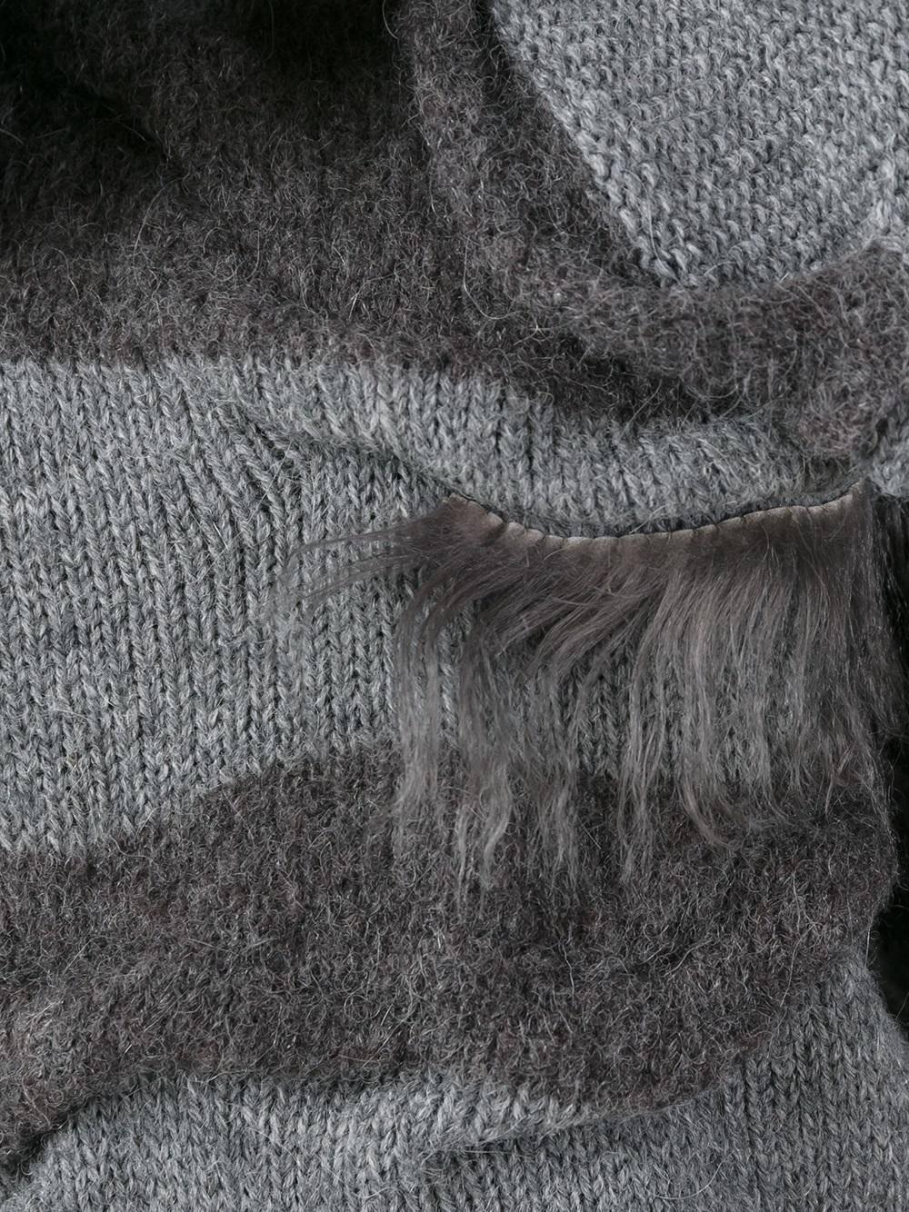 1980s ISSEY MIYAKE two piece striped jumper with fur trims and shawl For Sale 3
