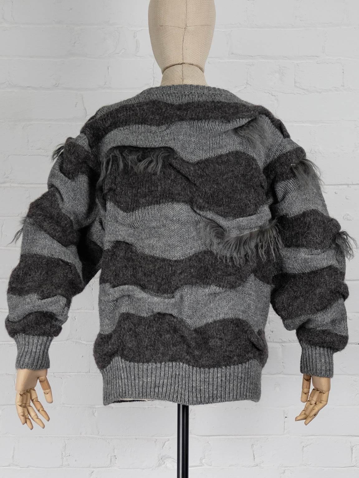 Women's 1980s ISSEY MIYAKE two piece striped jumper with fur trims and shawl For Sale