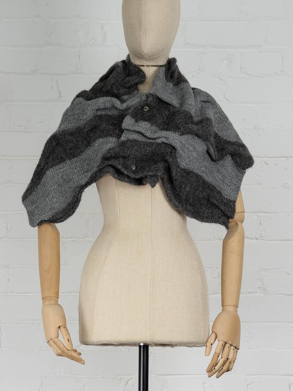 1980s ISSEY MIYAKE two piece striped jumper with fur trims and shawl For Sale 1