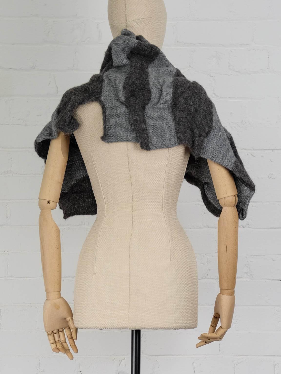 1980s ISSEY MIYAKE two piece striped jumper with fur trims and shawl For Sale 2