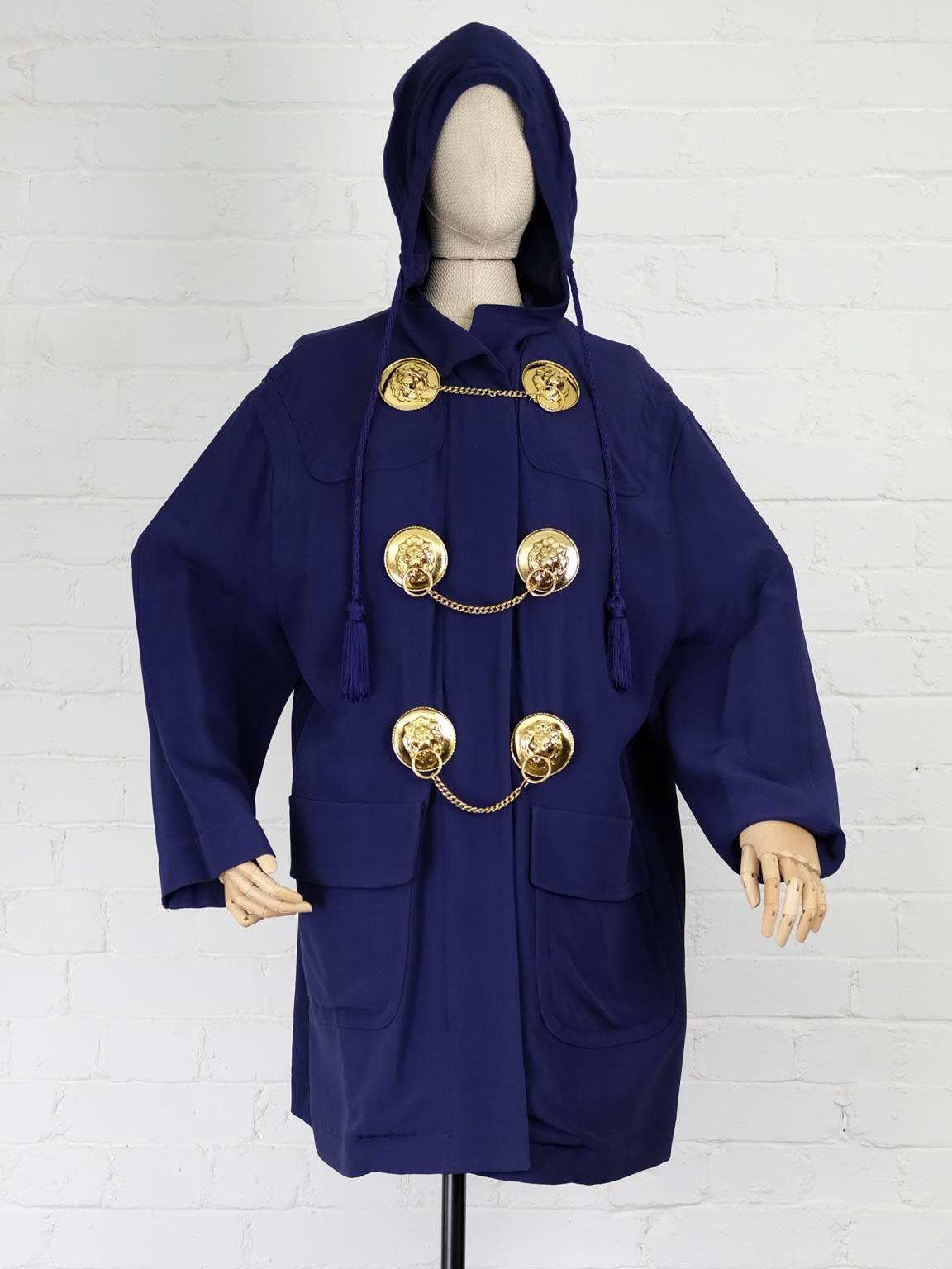 Black 1980's MOSCHINO medal embellished light coat For Sale