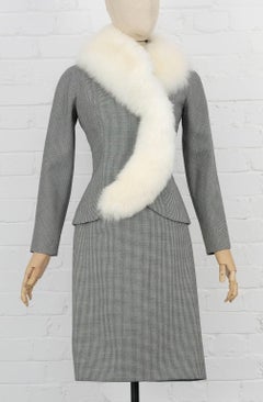1990's CHRISTIAN DIOR by John Galliano Houndstooth fox fur jacket and skirt suit