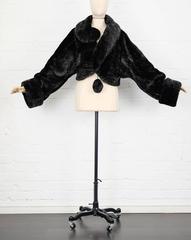 Rare 1980s MOSCHINO black and gold faux fur "Question Mark" short coat