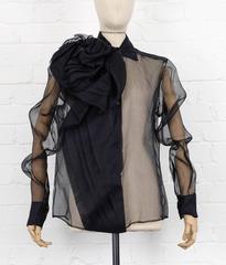 Circa 2004 CHRISTIAN DIOR by John Galliano black silk bow sheer blouse unworn