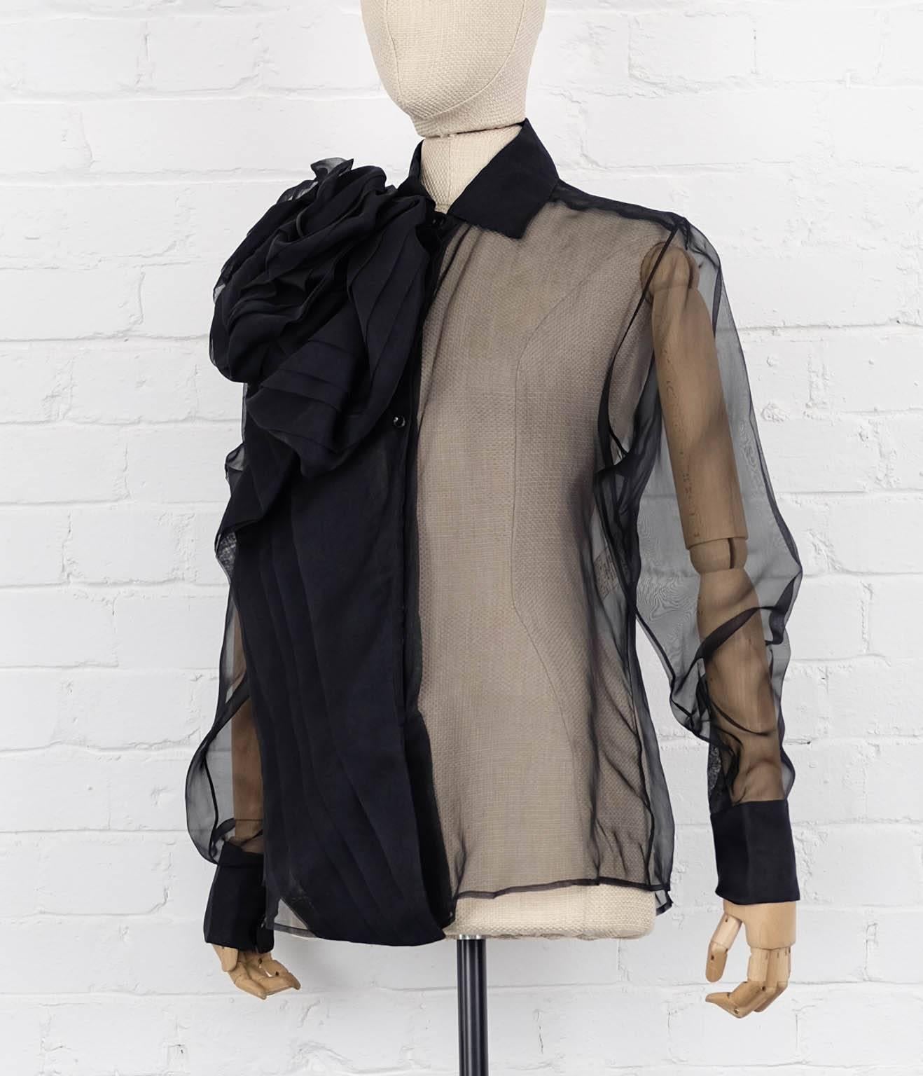 Circa 2004 CHRISTIAN DIOR by John Galliano black silk bow sheer blouse unworn In New Condition For Sale In London, GB