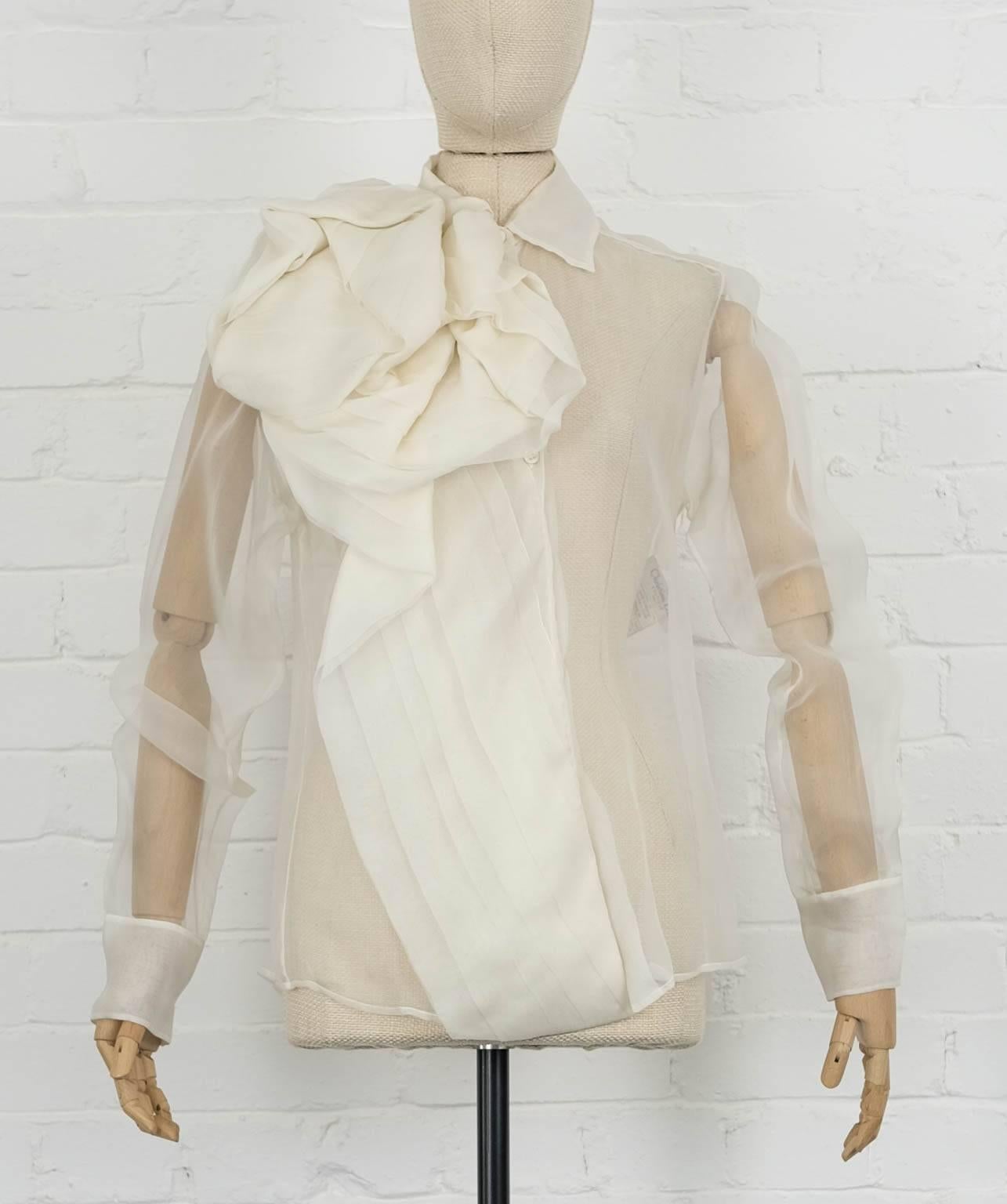 Circa 2004 CHRISTIAN DIOR by John Galliano silk bow sheer blouse unworn In New Condition For Sale In London, GB