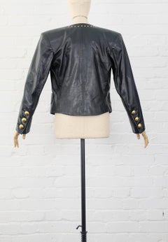 80's YVES SAINT LAURENT RIVE GAUCHE Black studded trim leather jacket