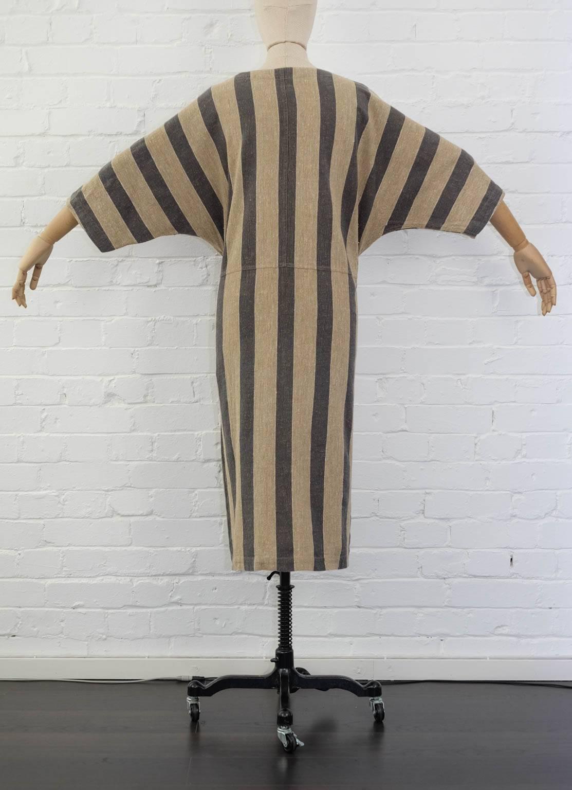 Issey Miyake Plantation Khaki Striped Woven Dress, Circa 1980's In Excellent Condition For Sale In London, GB