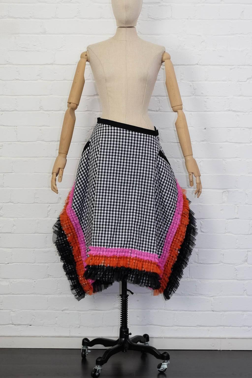 Black 2016 'tricot Comme des Garcons' rectangle ruffles gingham skirt