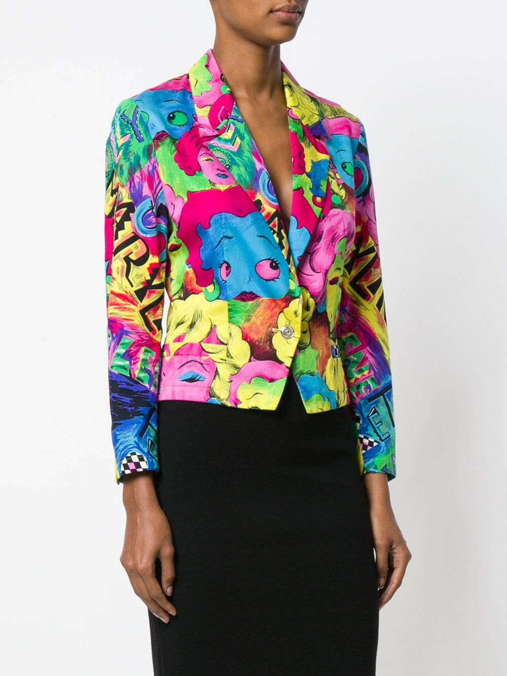 Beige 1991 GIANNI VERSACE Pop Art Marilyn Betty Boop blazer jacket For Sale