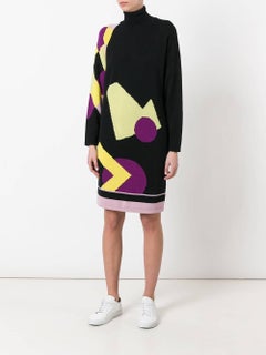 1980s GIANNI VERSACE knit roll neck geometric dress