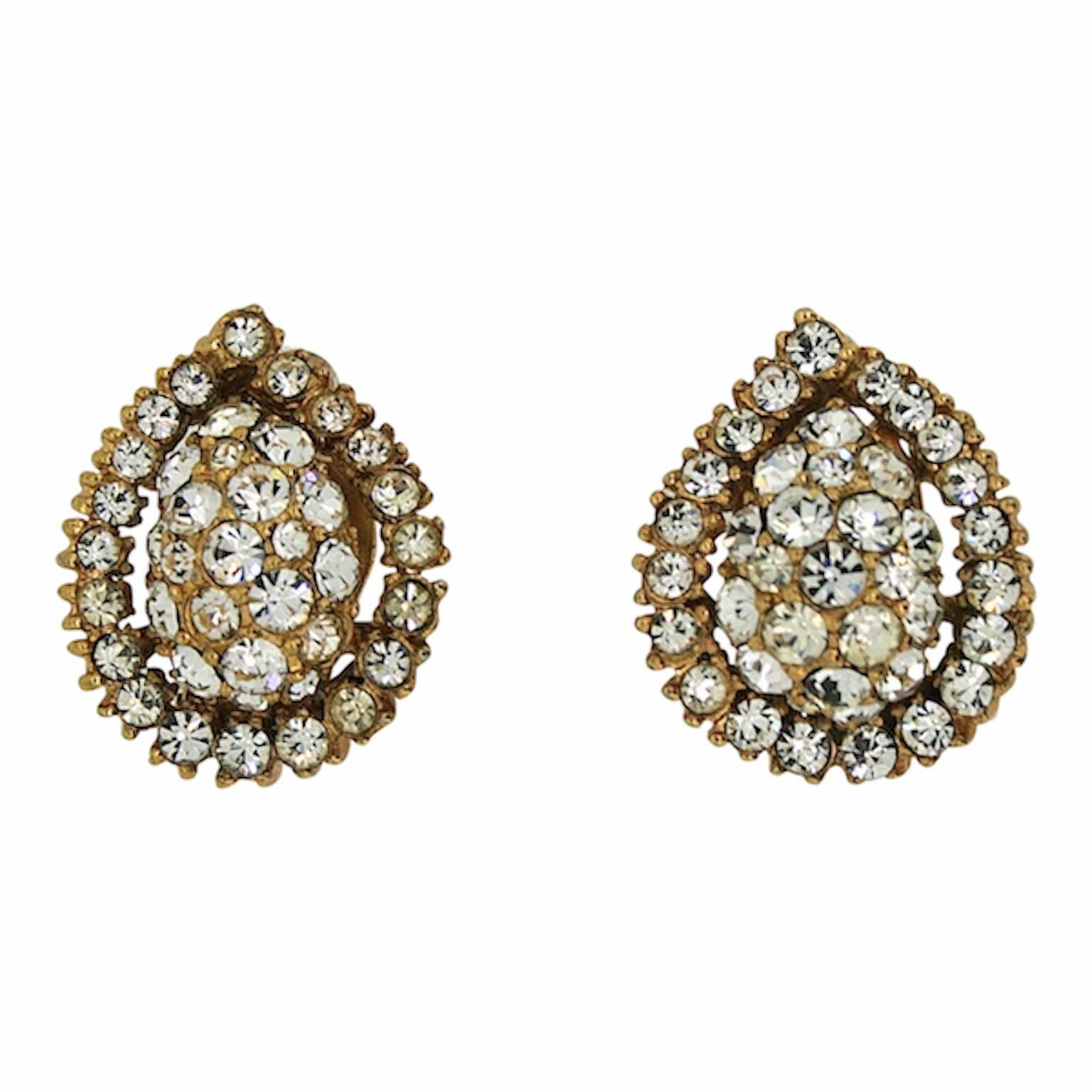 Christian Dior by Mitchel Maer 1950s Vintage Rhinestone Earrings For Sale