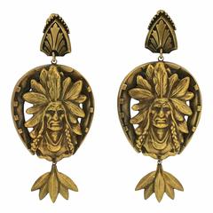 Joseff of Hollywood 1950s Russian Gold Plate Native American Retro Earrings
