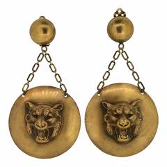 Joseff of Hollywood 1950s Russian Gold Plate Vintage Tiger Earrings