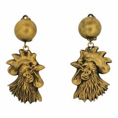 Joseff of Hollywood 1950s Russian Gold Plate Vintage Rooster Earrings