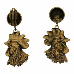Joseff of Hollywood 1950s Russian Gold Plate Vintage Rooster Earrings