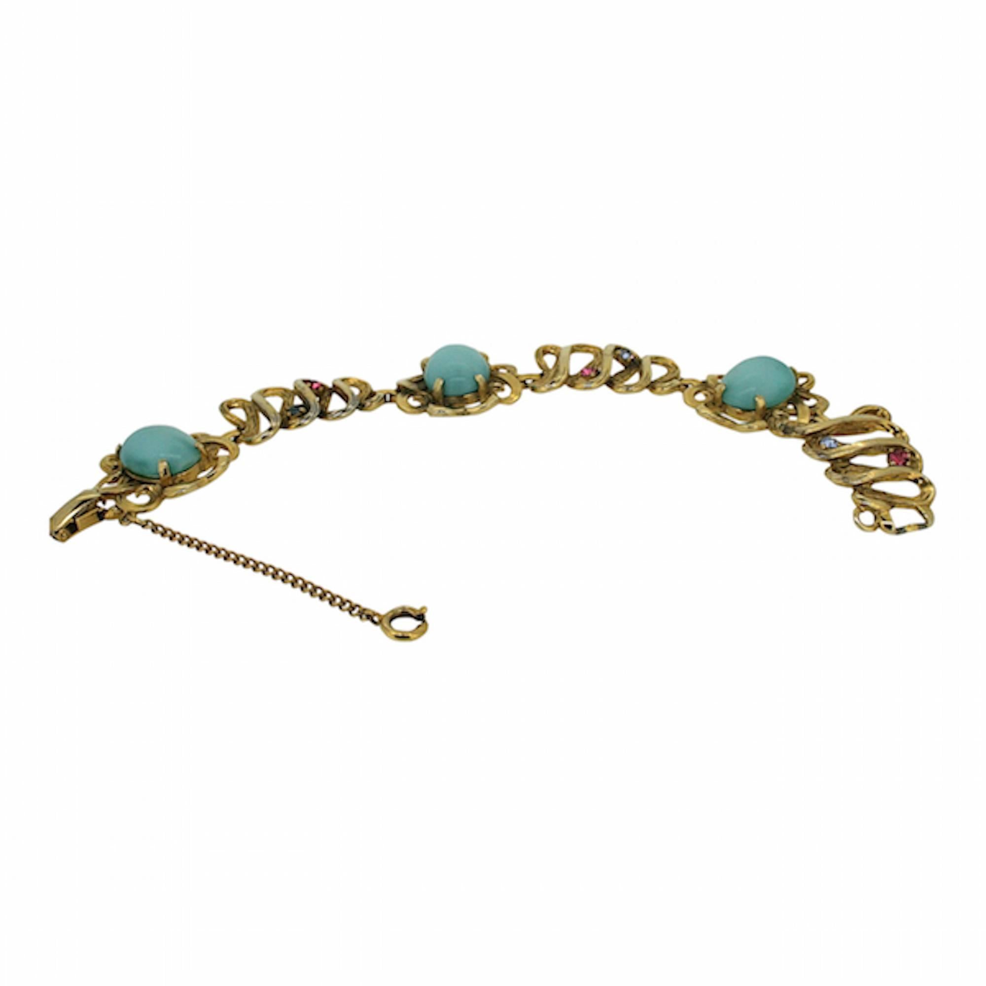 A beautiful bracelet by a much sought after maker of costume jewellery. This piece dates from the early 1950s and was created by Elsa Schiaparelli. 

Condition Report:
Very Good - Some very minor wear to the gilt metal surface in a couple of places.