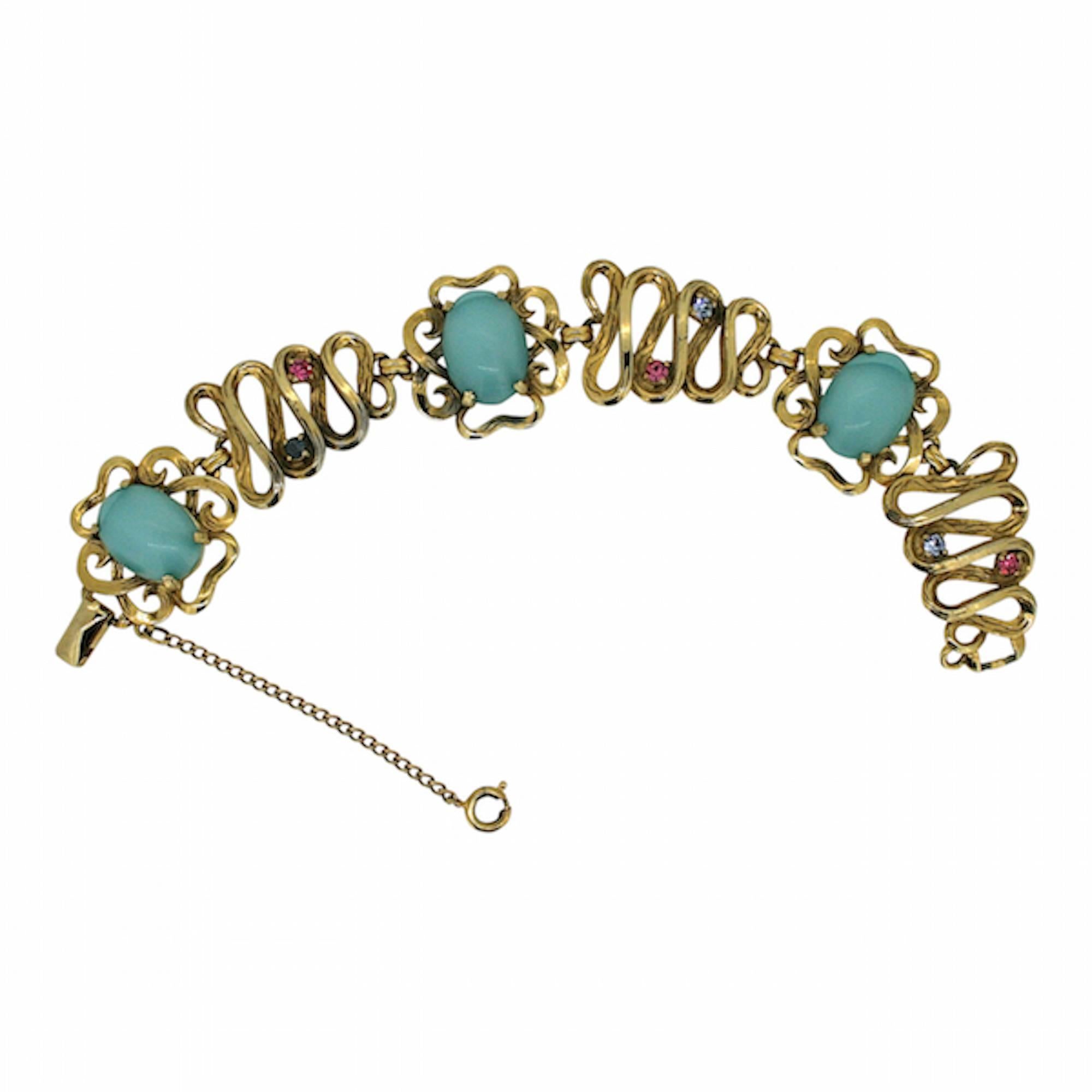 Schiaparelli 1950s Vintage Turquoise Glass Bracelet For Sale