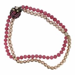 Original by Robert 1950s Pink Glass and Faux Pearl Retro Necklace