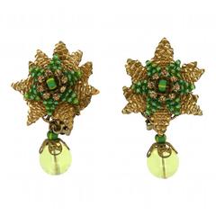 Stanley Hagler 1980s Green Floral Vintage Brooch and Earrings Set