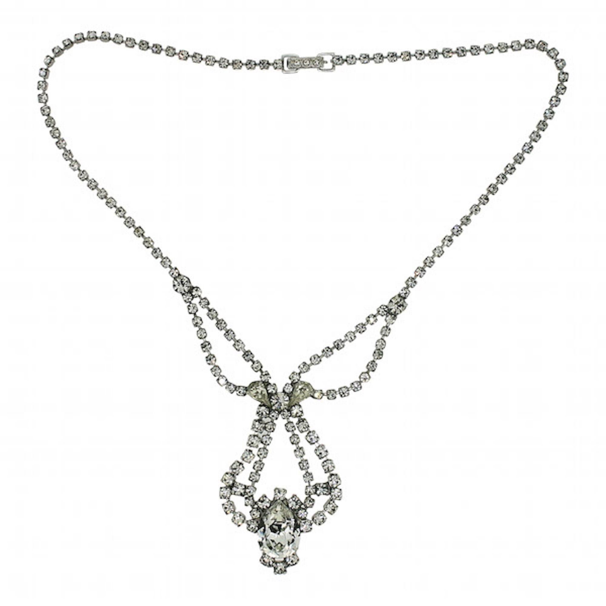Weiss 1960s Teardrop Rhinestone Vintage Necklace